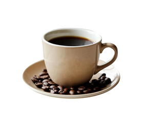 Fototapeta premium Cup of coffee on a transparent isolated background, generated by AI
