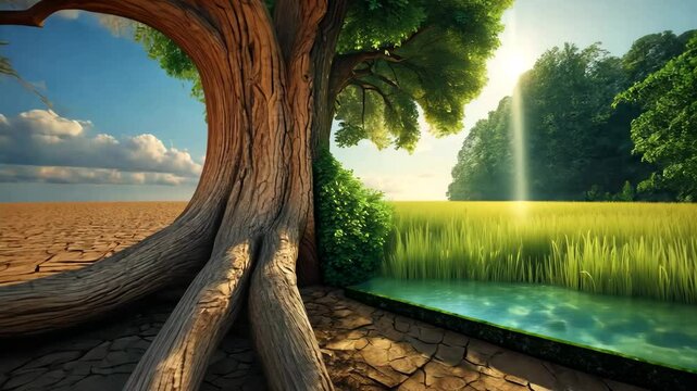 A concept image of global warming illustrating the impact of climate change through the prevalence of drought.