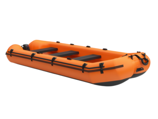 A bright orange lifeboat with safety equipment, isolated on a white background. transparent PNG