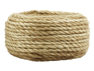 A thick, coiled nautical rope made of natural fibers, isolated on a white background. transparent PNG