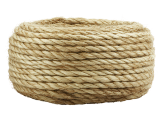 A thick, coiled nautical rope made of natural fibers, isolated on a white background. transparent PNG