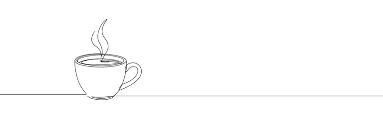 Coffee cup continuous one line drawing. Cup of Tea in simple linear style. Vector illustration.
