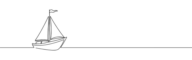 Sailboat continuous one line drawing. Sea boat, yacht in simple linear style. Vector illustration.