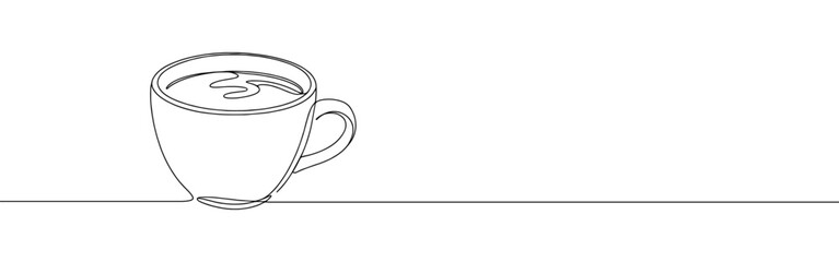 Coffee cup continuous one line drawing. Cup of Tea in simple linear style. Vector illustration.