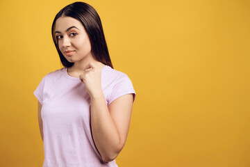 Obraz premium Young pretty girl flirting. Female emotions.
