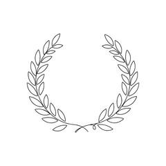 Laurel wreath continuous one line drawing. Wheat and oak wreath symbol. Vector illustration.