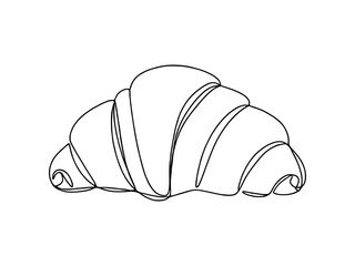 Croissant continuous one line drawing. Bakery sign in simple linear style. Vector illustration.