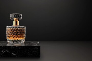 Elegant bottle with intricate design, reflecting luxury on dark