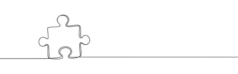 Puzzle continuous one line drawing. Jigsaw pieces sign in simple linear style. Vector illustration.