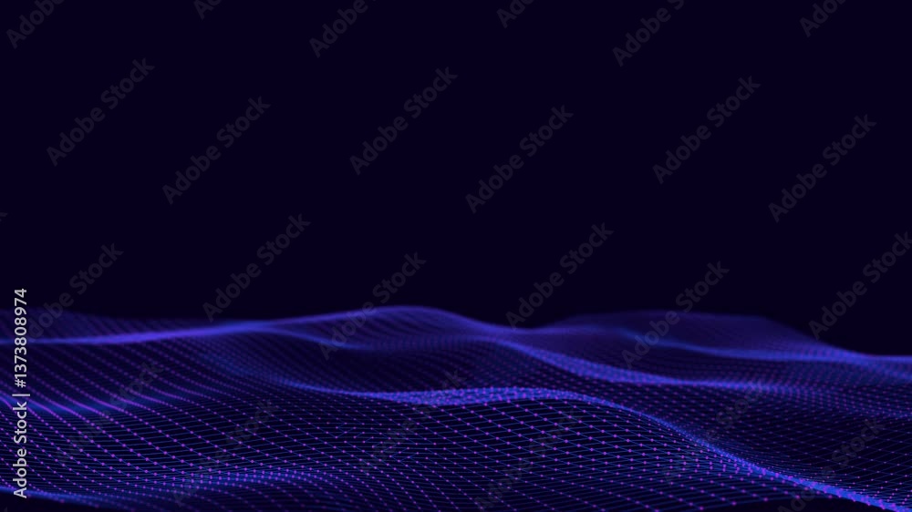 Poster Data technology illustration. Abstract wave with connecting dots and lines. Digital background. 3d rendering. Seamless loop. 4k	