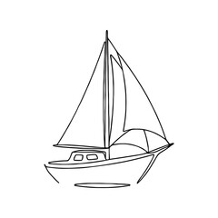 Sailboat continuous one line drawing. Sea boat, yacht in simple linear style. Vector illustration.