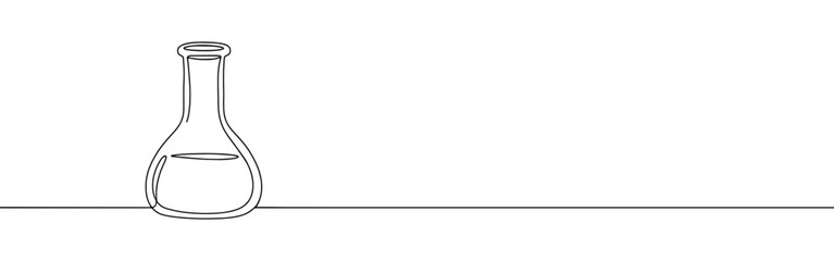 Lab flask continuous one line drawing. Laboratory glass equipment sign in simple linear style. Vector illustration.