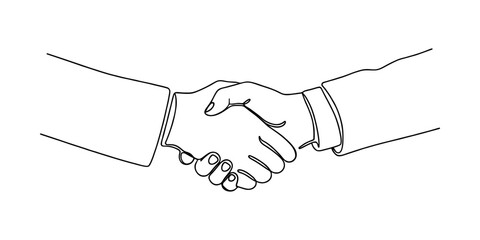 Handshake continuous one line drawing. Business agreement concept in simple linear style. Vector illustration.