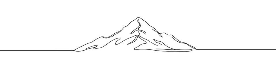 Obraz premium Mountains continuous one line drawing. Mountain sign in simple linear style. Vector illustration.