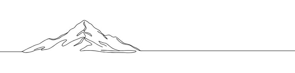 Mountains continuous one line drawing. Mountain sign in simple linear style. Vector illustration.