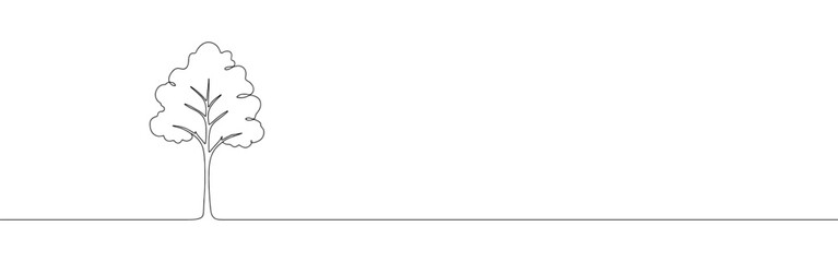 Tree continuous one line drawing. Big tree sign in simple linear style. Vector illustration.