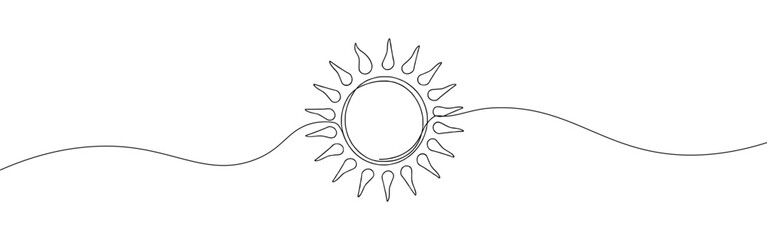 Sun continuous one line drawing. Summer concept. Vector illustration.