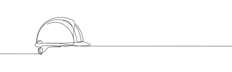 Construction Helmet continuous one line drawing. Safety helmet in simple linear style. Vector illustration.