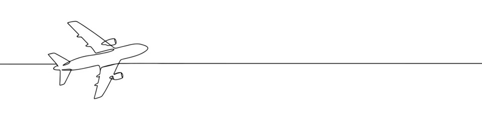 Airplane continuous one line drawing. Plane sign in simple linear style. Vector illustration. © drawing lines