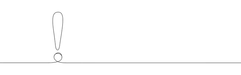 Exclamation mark continuous one line drawing. Warning sign. Vector illustration.