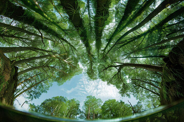 Obraz premium Magical Forest with Trees Growing Upside Down and a Surreal Atmosphere