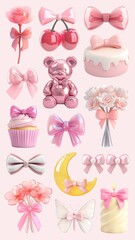 3d coquette design element set