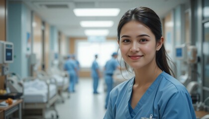 female nurse in hospital corridor