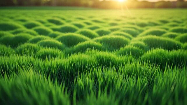 Smooth grass fresh green lawn in open space illuminated by sunlight