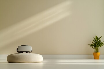 Minimalist design showcases futuristic device on smooth surface,