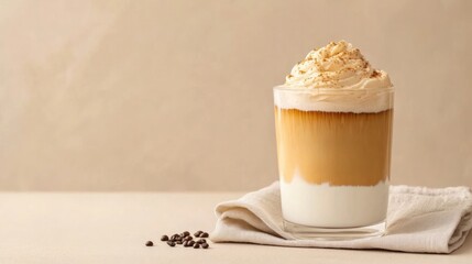 Creamy coffee layered with frothy milk, topped with whipped crea