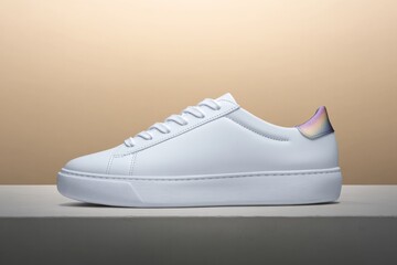 Sleek white sneaker design, featuring subtle color accents and m