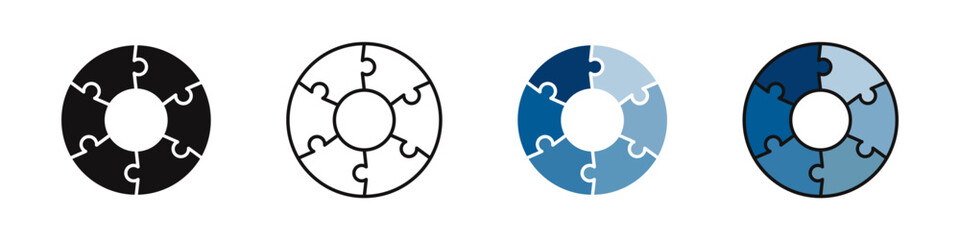 Puzzle collection. Business jigsaw round puzzle pieces set. Piece jigsaw symbol. Vector illustration.