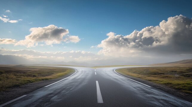 A forked road under a vast sky symbolizes life choices and transitions.