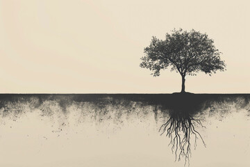 Obraz premium Minimalist Background Featuring a Single Tree with Fading Horizon