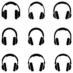 Headphones icon. Set of black headphones icons. Vector illustration.
