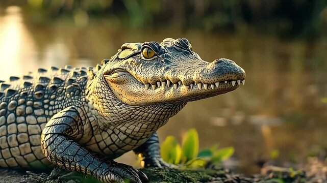 Crocodile in African savanna. Australian alligator