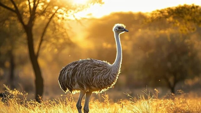 Ostrich in African savanna. Closeup view of ostrich animal