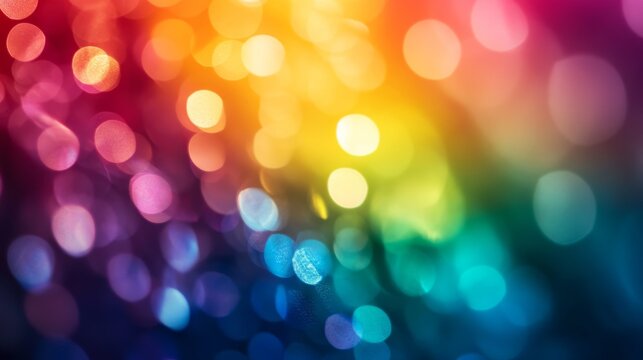 A vibrant display of colorful bokeh lights in a smooth gradient, featuring rich hues of red, orange, yellow, green, and blue. The abstract background evokes a sense of celebration and creativity