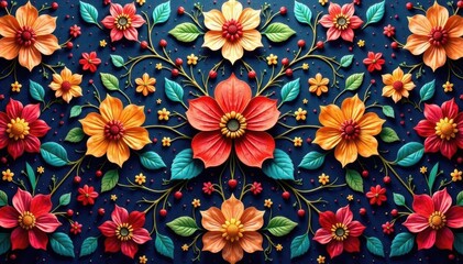 Intricate floral textile design, repeating motif , print, design, repeating