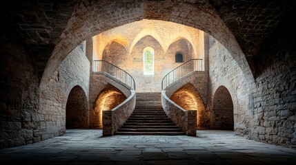 Ancient stone stairs, sunlight