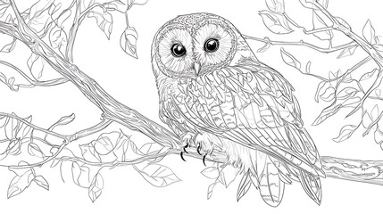Fototapeta premium A drawing of an owl sitting on a branch