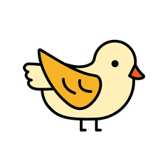 Cute yellow canary bird colorful icon illustration in line style. Adorable animal character for decoration, logo idea, children product design, fauna clip art. Vector isolated on white background
