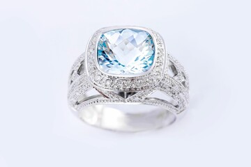 Elegant diamond and aquamarine ring.