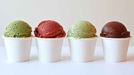 Delightful array of frozen desserts: Green Red Another green and Chocolate ice cream tempting treats