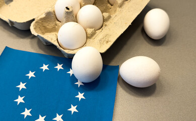eu flag and eggs. Food prices rise. 