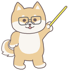 指示棒で指しているかわいい柴犬の先生のキャラクターのイラスト