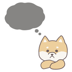 腕組みをして考え事をしているかわいい柴犬のキャラクターイラスト