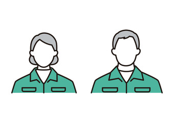 作業服のシニア男女スタッフ