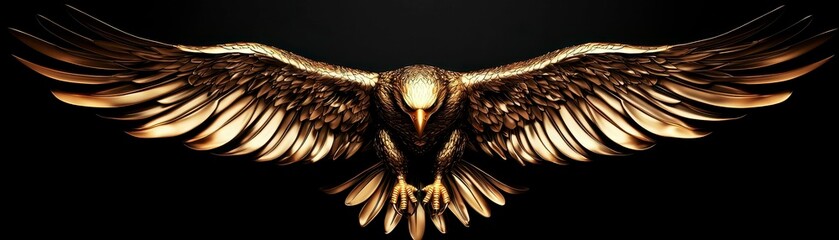 A golden eagle statue with wings spread wide symbolizing power and freedom golden eagle symbol of freedom. Mighty bird soaring high.