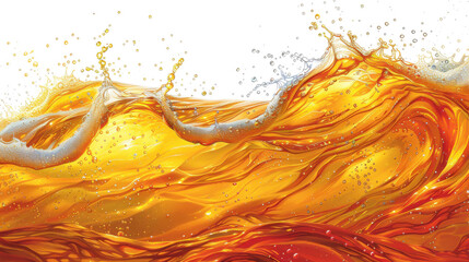 Golden beer splash with foam creating a dynamic wave
